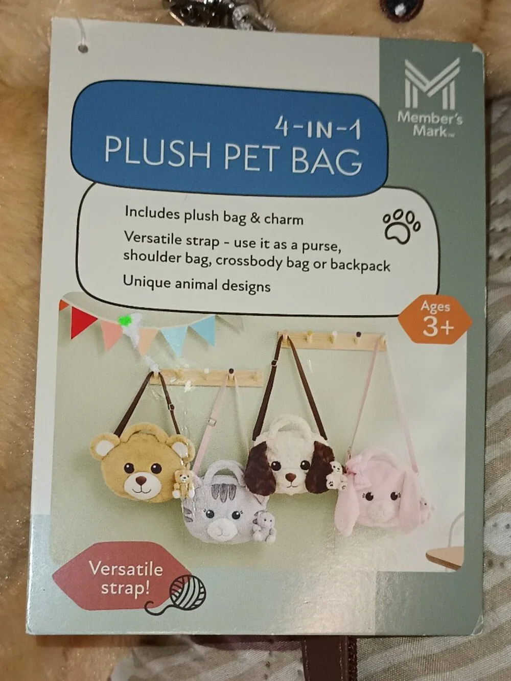 NEW Member's Mark 4-in-1 Plush Pet Bag with Keychain Bear